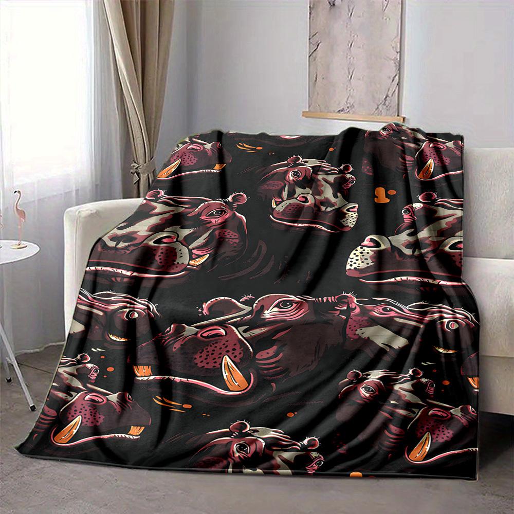 

1pc Hippo Pattern Print Blanket Lightweight Flannel Throw Blanket For Sofa, Bed, Living Room, Office, Outdoor Travel, Camping 80cmx120cm
