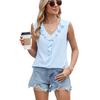 Chiffon Sleeveless V-neck Top with Pleated Ruffle Hem Loose Fitting Women's Blouses & Shirts