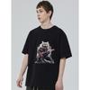 Schwarzes T-Shirt Mit Rock-Katze, Die Gitarre Spielt, Für Freizeitkleidung