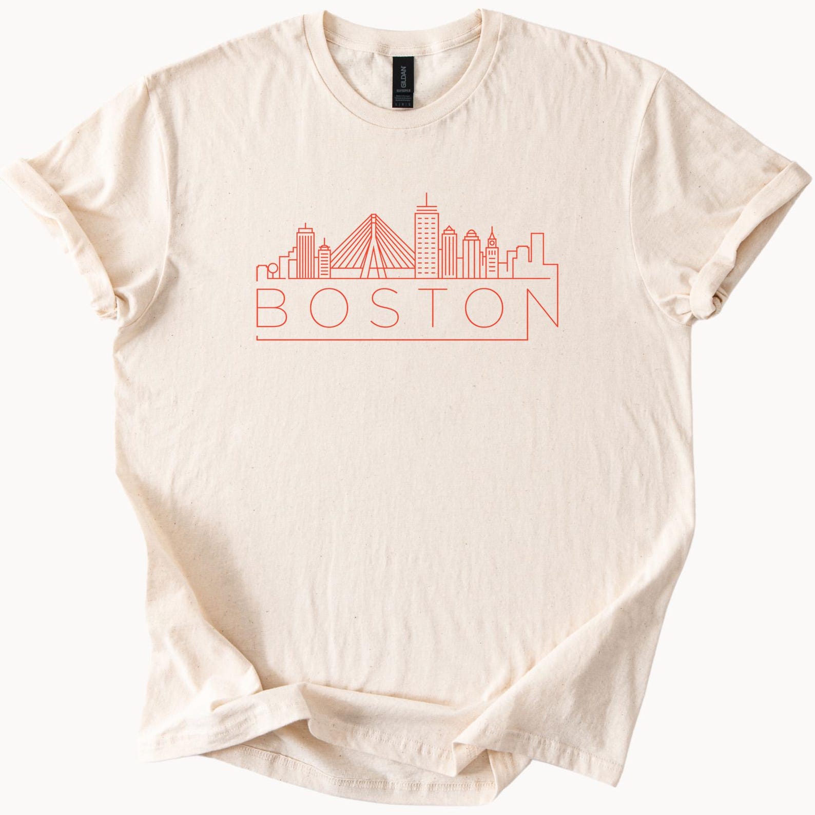 Boston Skyline Graphic T Shirt Minimalist Cityscape Outline Tee Massachusetts Landmark Bridge Urban Architecture Shirt Gift Idea 100