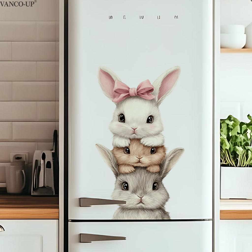 Cute Rabbit with Bow Creative Wall Stickers, Self-Adhesive Decor for Bedroom Living Room Background Decoration