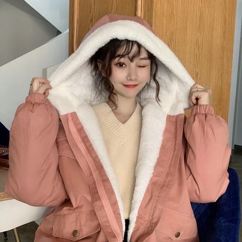Short Style Parkas Women Solid Aesthetic All-match Students Simple Winter Coat Loose Korean Fashion Hooded Streetwear Sweet