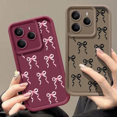 Pink Bowknot Print Shockproof Case For Xiaomi 14T 13T Poco X7 F6 X6 Pro Redmi Note 14 Pro 13 12 11 Silicone Soft Lens Protection TPU Matte Phone Cover