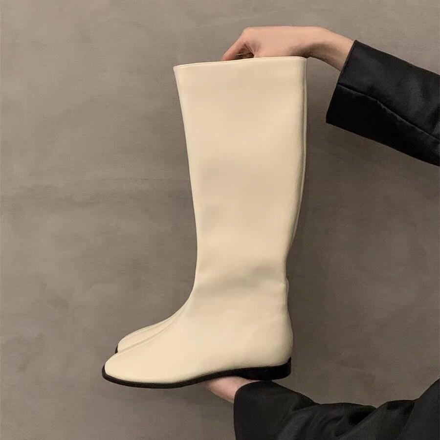 Retro Flat Boots Long Boots Women'S Shoes Autumn And Winter New Simple Versatile Knight Boots Long Boots Spring And Autumn Single Boots