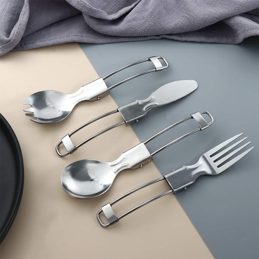 Portable Outdoor Camping Utensils Folding Stainless Steel Spork Fork Spoon Cutlery