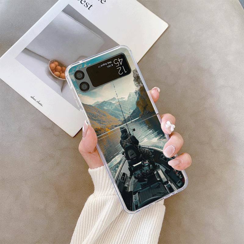 Fishing Rod At Sunset Scenery Pattern Clear Phone Case for Samsung Galaxy Z Flip 7 Flip 6 5 4 3 Folding Cover for Z Flip7 Flip5