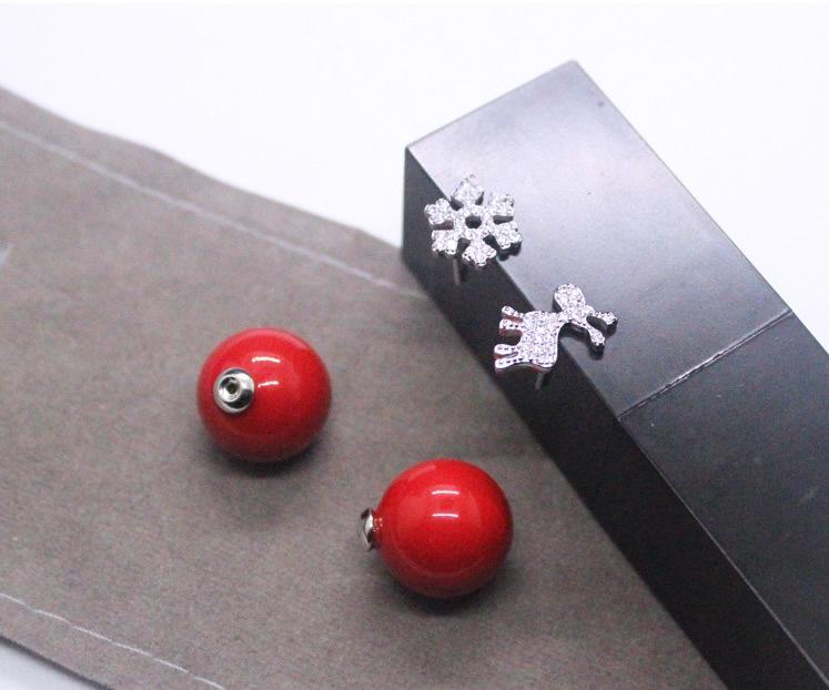 Korean Snowflake Antler Pearl Stud Earrings - Christmas Elk Red Pearl Jewelry Gift
