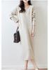 Women's V-Neck Pure Wool Knit Sweater Dress - Mid-Length, Loose Fit for Autumn & Winter