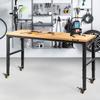 Workbench Adjustable Height, 155 x 51 cm Garage Table w/ 80 – 105 cm Heights & 720KG Capacity, with Power Outlets & Hardwood Top & Metal Frame &