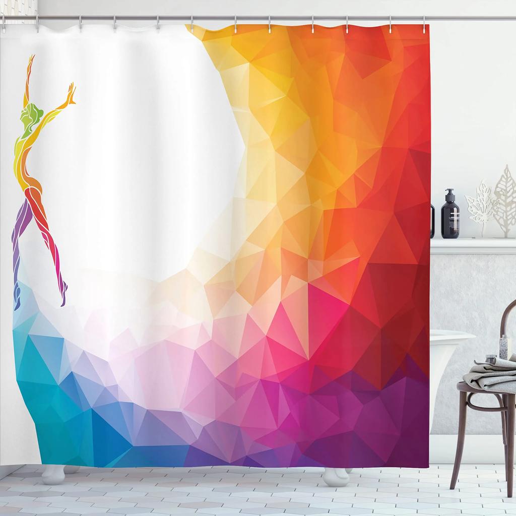 Colored Geometric Ombre Shower Curtains For Bathroom, Gradient Color Design Art Waterproof Fabric Bath Curtains,Teal/Blue/Orange