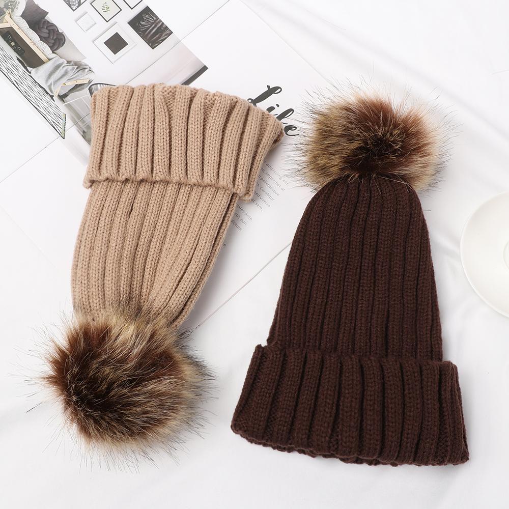 Ladies Women Soft Detachable Beanie Cap Knitted Hat Winter Cap Ski Hat