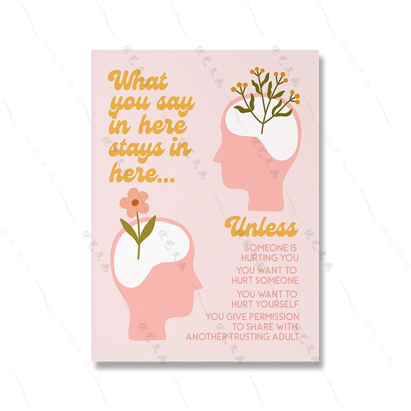 Mental Health Quote Propaganda Poster Print Therapist Office Wall Art Decor Pink Girl Mental Pyramid Canvas Painting Room Home