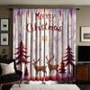2-piece HD Digital Brown Tie Christmas Snow Elk Curtain Home Decoration Style Decorate Living Room Bedroom Through Rod Curtain E