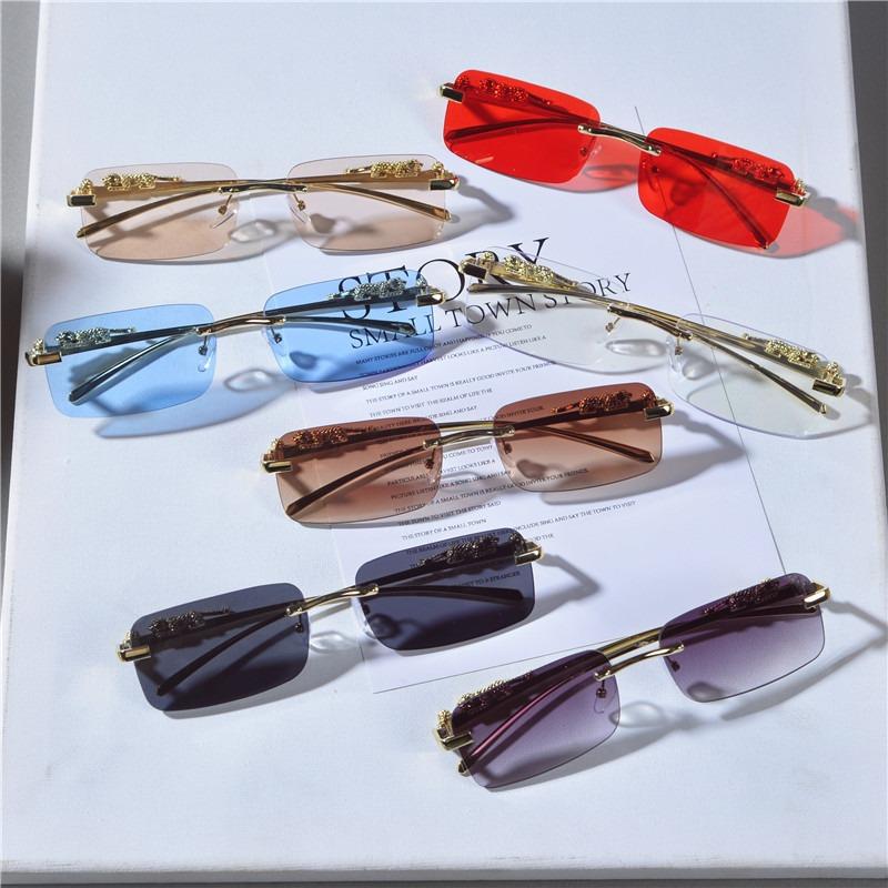 Latest Vintage Rimless Sunglasses Men Women Stylish Square Shades Glasses Latest Double Bridge Gradient Eyeglasses UV400 Sun Eyeglasses