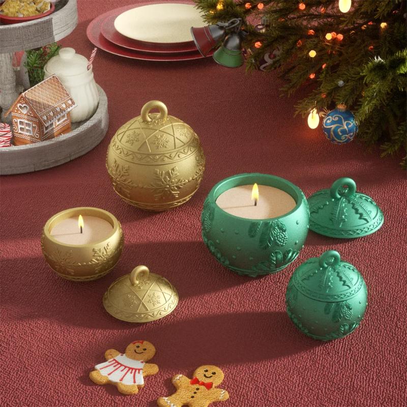 Relief Christmas Holly Berry Candle Cup Silicone Mold Snowflake Candle Holder Silicone Mold Cement Concrete Gypsum Making Mould