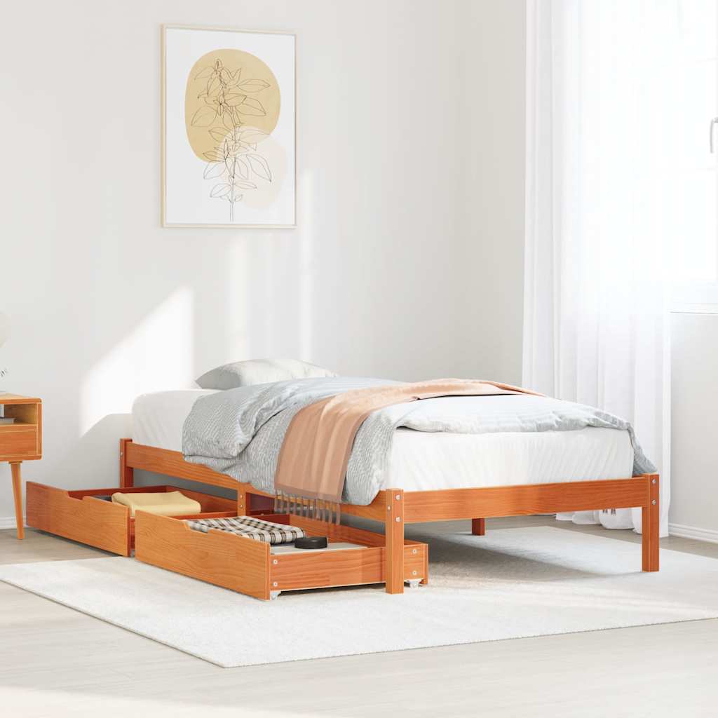 Vidaxl Bed Frame Without Mattress, Waxed Brown, 90X200 Cm, Solid Pine