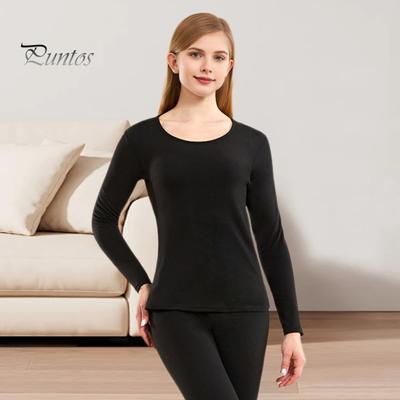 2 Teile/Satz Winter Thermo-Unterwäsche Set Rundhals Langarm Warm Dick Reine Farbe Slim Fit Elastische Damen Pyjama Set Sport Trainingsanzug Top Hosen Set