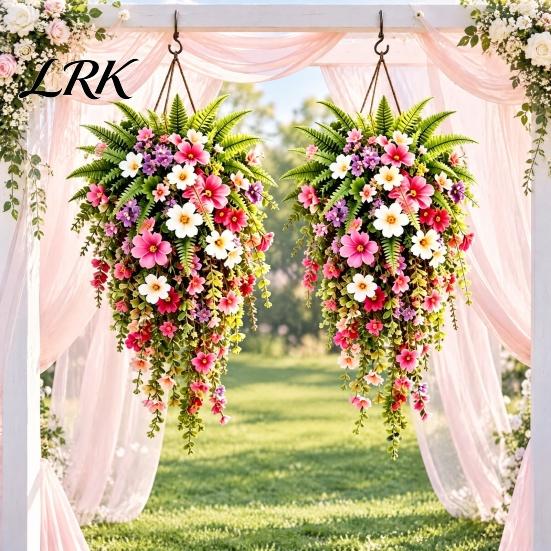 Natural Charm Window Display Artificial Hanging Flowers Basket, Fake Morning Star Floral Vine Garland, Plants Faux Plant for Indoor Outdoor