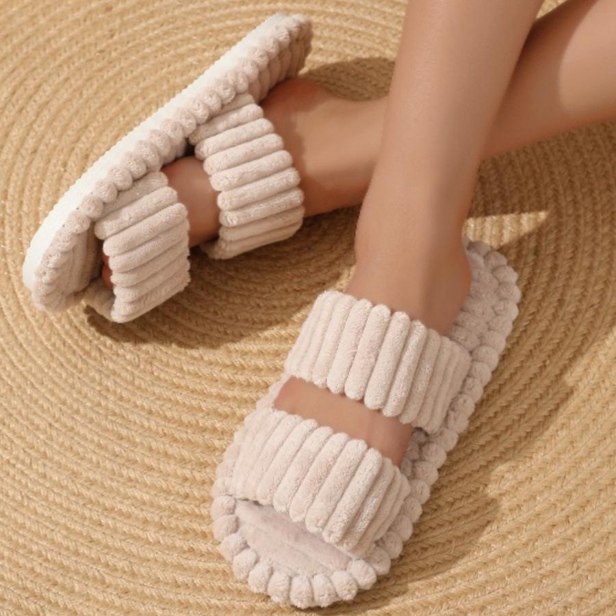 Double-Bar Curly Cotton Indoor Furry Slippers - Candy Color
