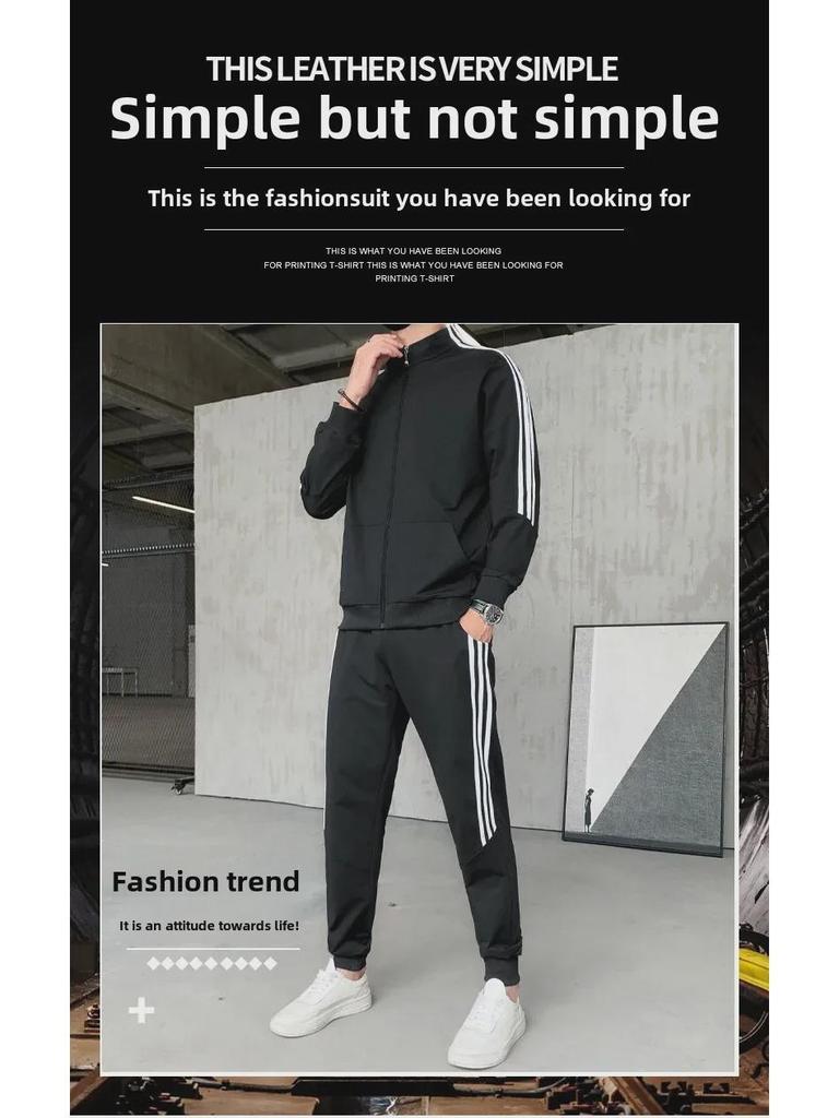 Trendy Unisex Sports Suit: Stand-up Collar Cardigan & Sweatshirt, Ideal for Spring/Autumn, Two-Piece Set, Customizable.