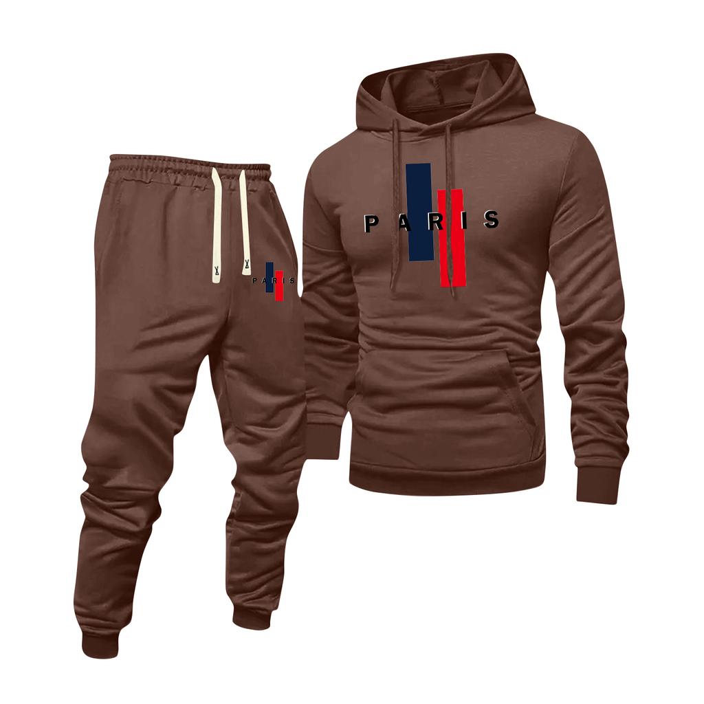 Men's Printed Hooded Sweatshirt And Sweatpants Casual Sports Suit