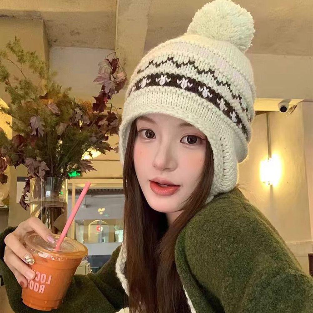 Printed Fair Isle Style Beanies Warm Ear Protection Hat Fashion Lei Feng Hat Girls