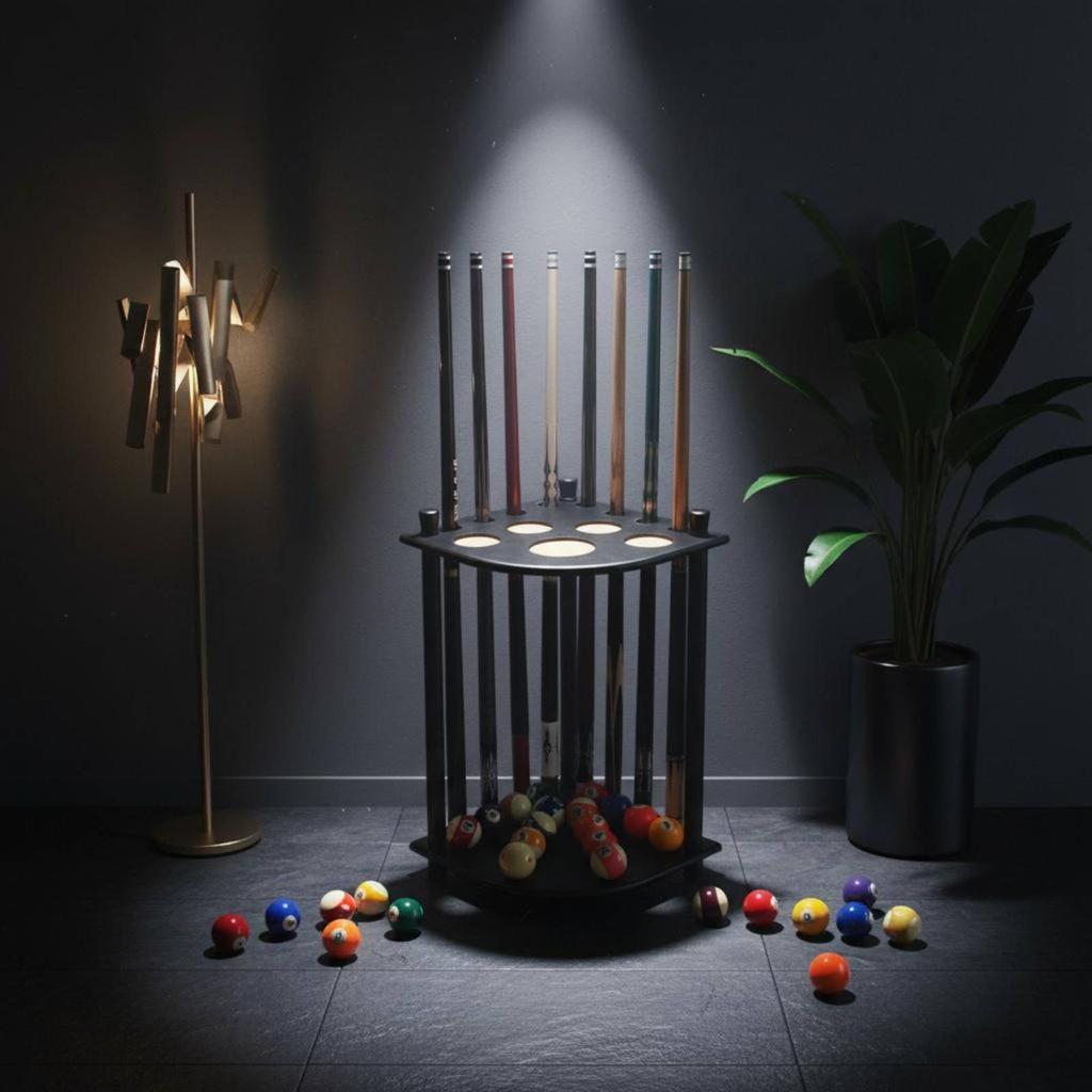 Floor-standing Cue Rack Solid Wood Structure Billiard Stick Holder Storage