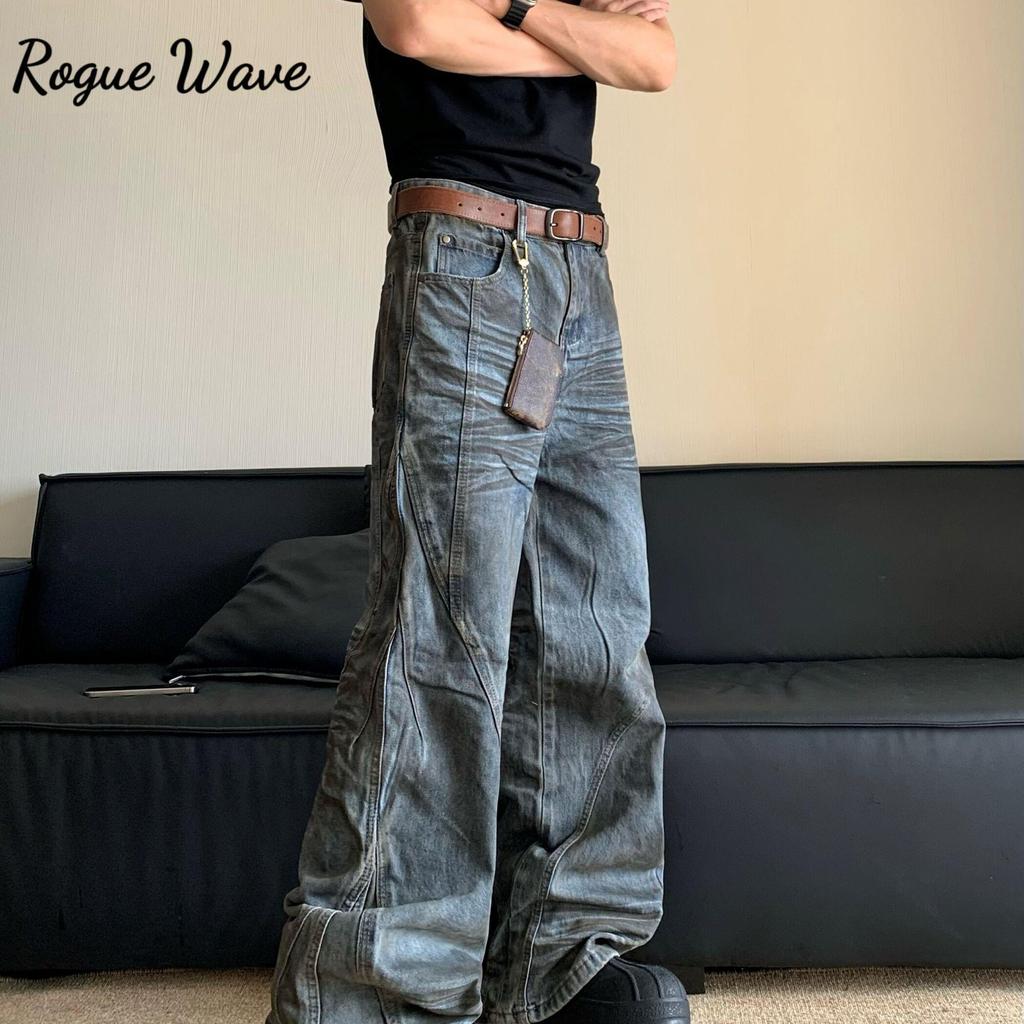 RogueWave American Y2k Design Zerkratzte Schmutzig Gewaschene Jeans Damen High Street Vintage Ödland Stil Weitbeinige Hosen Modedesign Kleidung