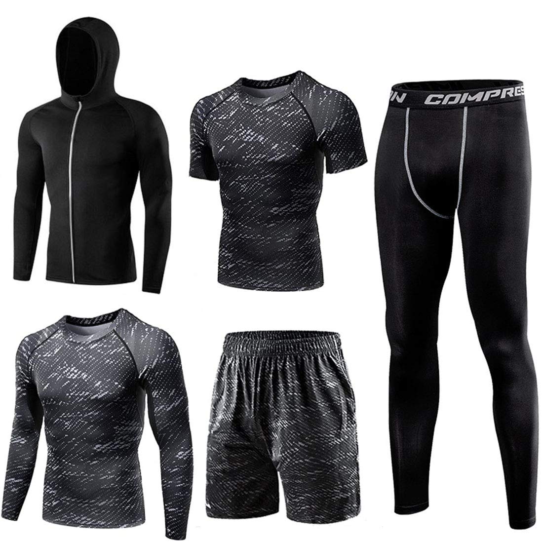 

Compression Wear Training Running Long Sleeve Short Sleeve Sweat Quick Printed 2XL [foveitaa] Set, Men s Wear, 5-Piece Set, Breathable, Anti-Odor,