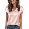 Damska koszulka Wiosna i Lato Jednolity Kolor Biznesowe Top V-neck Casual Luźne Damskie Koszulki Moda Prosty Elegancki Satynowy Biurowy Damski T-shirt