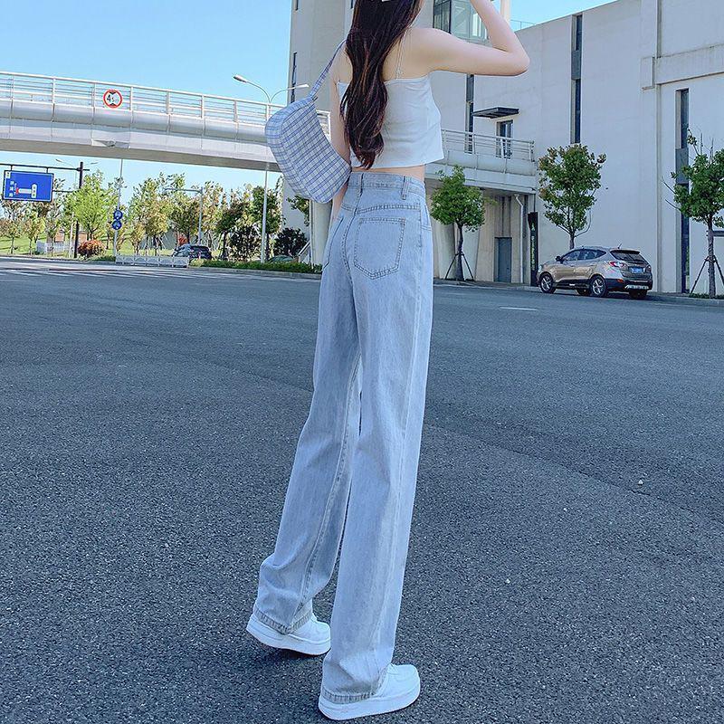 

Women s High-Waist Slimming Light Summer Wide-Leg Jeans Small светло-синий
