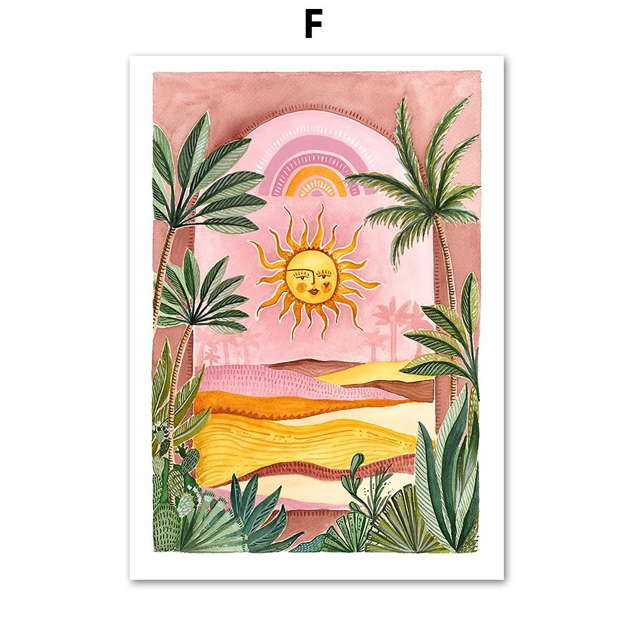 

Boho Sun Cactus Banana Tree Женская леопардовая настенная живопись на холсте Плакаты на скандинавскую тему и принты настенные панно для декора гостиной 30x40cm No Frame