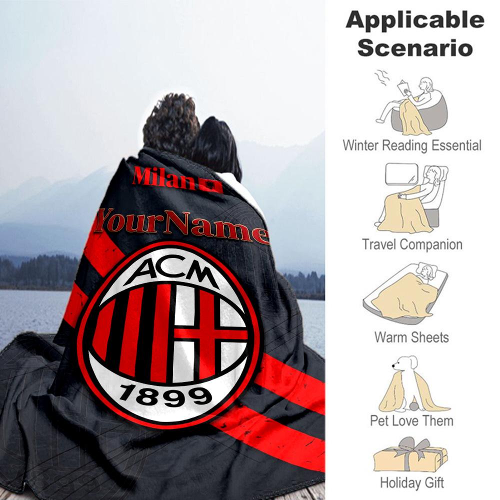Ac Milan Customize Text Blanket Cozy Customizable Blanket Warmthful Decor Great for Living Room Nap Bed Office Ideal for All Seasons