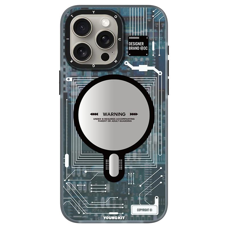 

YOUNGKIT For iPhone 15 Pro Max Soft TPU Phone Case Compatible with MagSafe Metal Lens Frame IMD Phone Cover Grey