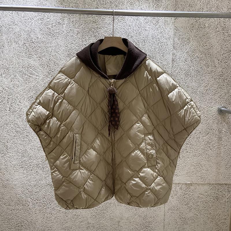 Winter European Station White Duck Down Fashion Rhombus Loose Large Size Hooded Down Vest Women's Tide
