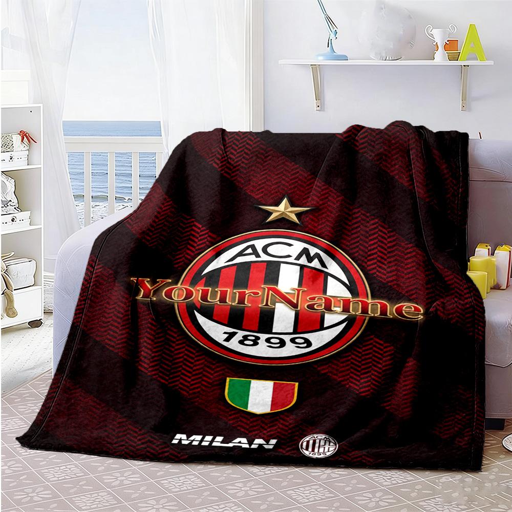 Ac Milan Customize Text Blanket Cozy Customizable Blanket Warmthful Decor Great for Living Room Nap Bed Office Ideal for All Seasons