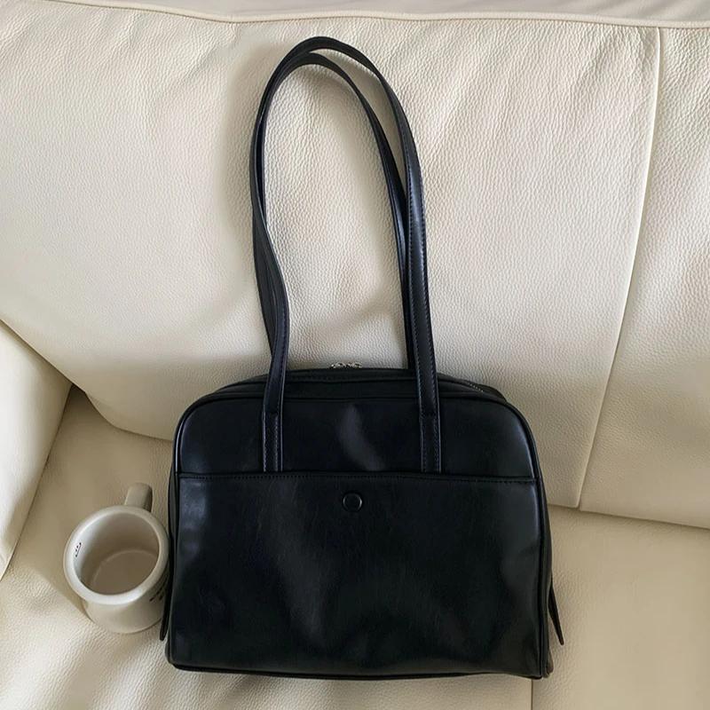 Ретро Повседневные Женские Сумки на Плечо Портативные Для Поездок Женский Кошелек Сумки Большая Вместимость Простая Женская Сумка-Сумка для Книг Сумка под Мышку чёрный 2690₽