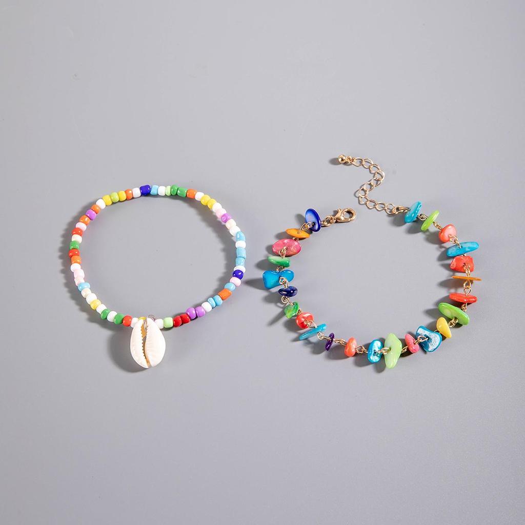 2 SZT. Boho Fashion Kolor Muszli Koraliki Bransoletka na Kostkę Zestaw Biżuteria dla Kobiet Wakacje na Plaży Dopaminowy Łańcuszek na Kostkę Ręcznie Robiona Biżuteria