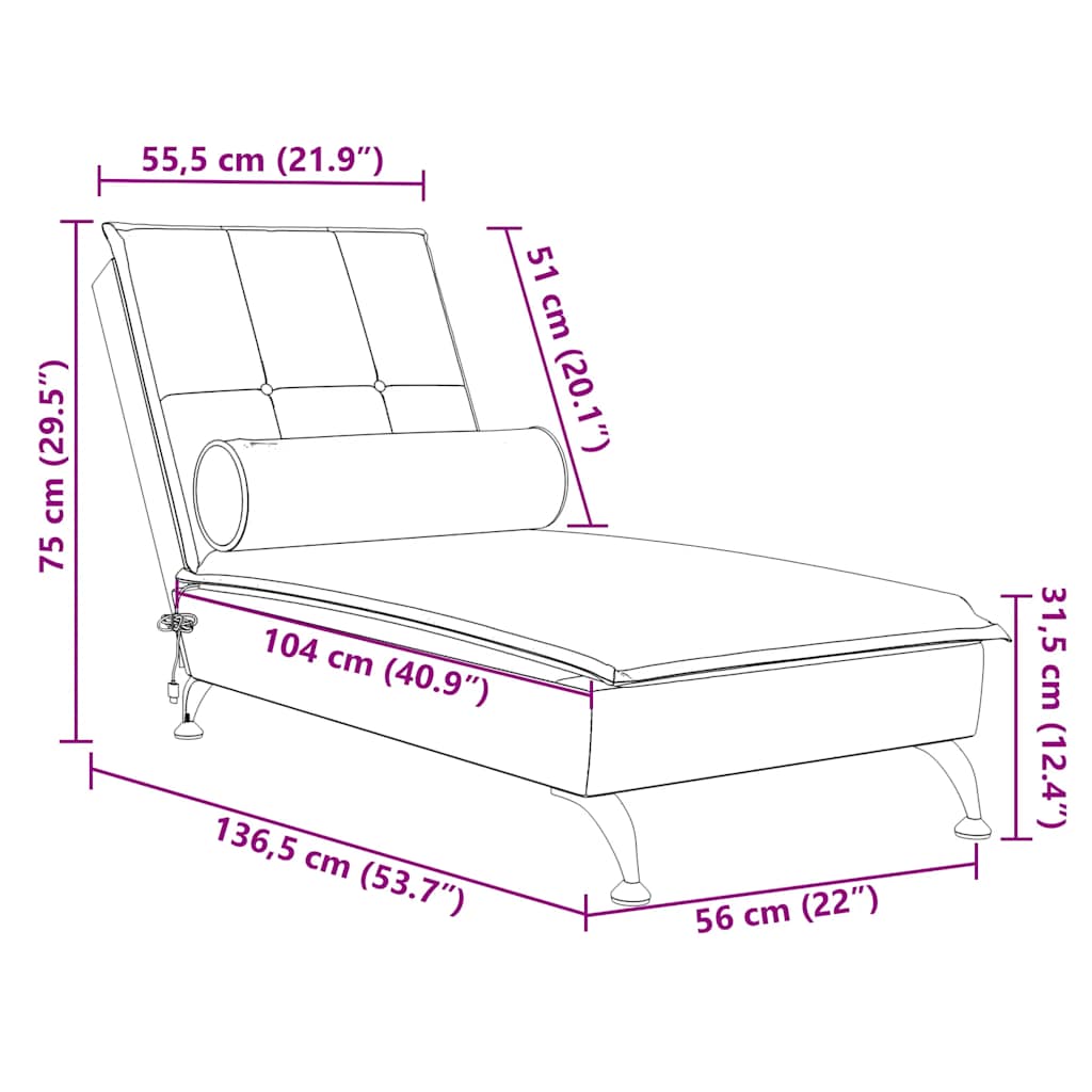 Massage Chaise Lounge with Neck Roll Blue Velvet
