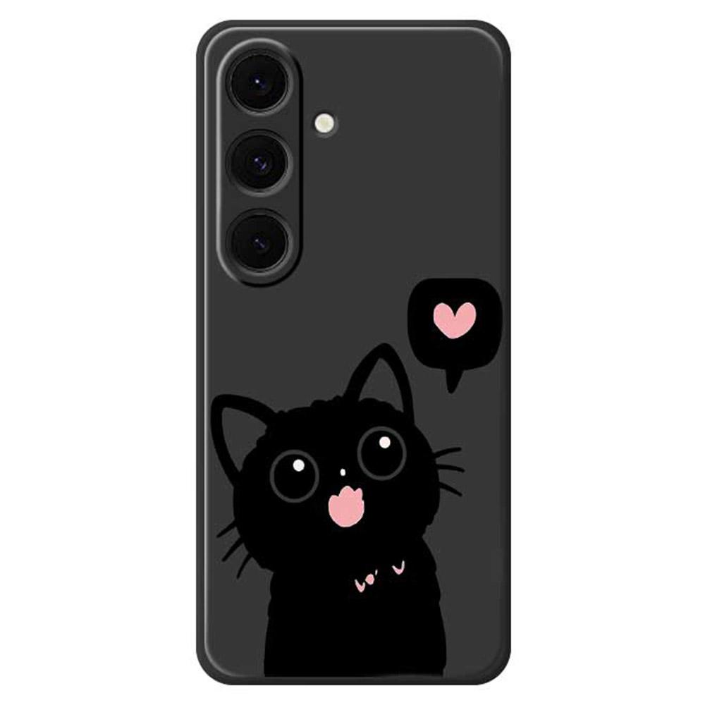 For Samsung Galaxy S25+ Case Love Black Cat Pattern Printing Straight Edge TPU Phone Back Cover