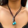 Turquoise Double-Layer Velvet Clavicle Choker Necklace – Ethnic Style for Women