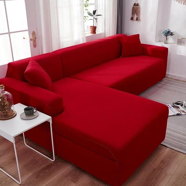 Sofa Covers For Living Room Elastic Solid Corner Couch Cover L Shaped Chaise Longue Slipcovers Chair Protector 1 /2 /3 /4 Seater