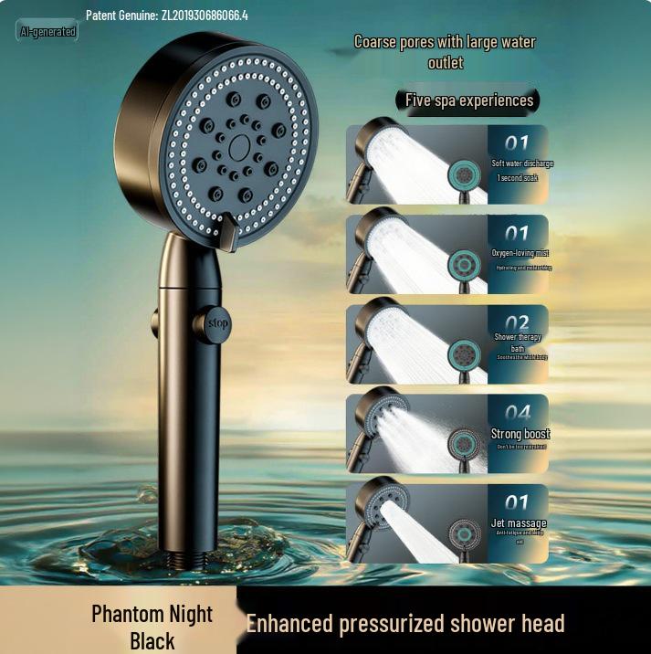 High-Pressure Shower Head with One-Button Water Stop & Filtration