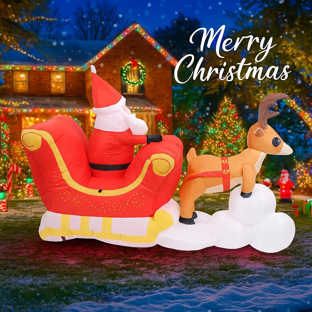 5.25FT Inflatable Toy Santa Reindeer Sleigh Toy With LED Light Xmas Yard Party Decoration Christmas Home Supplies Ornaments Gift