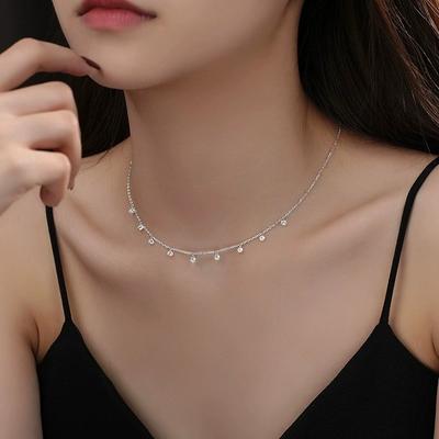 S925 Sterling  Sky Zircon Water Drop Necklace For Women