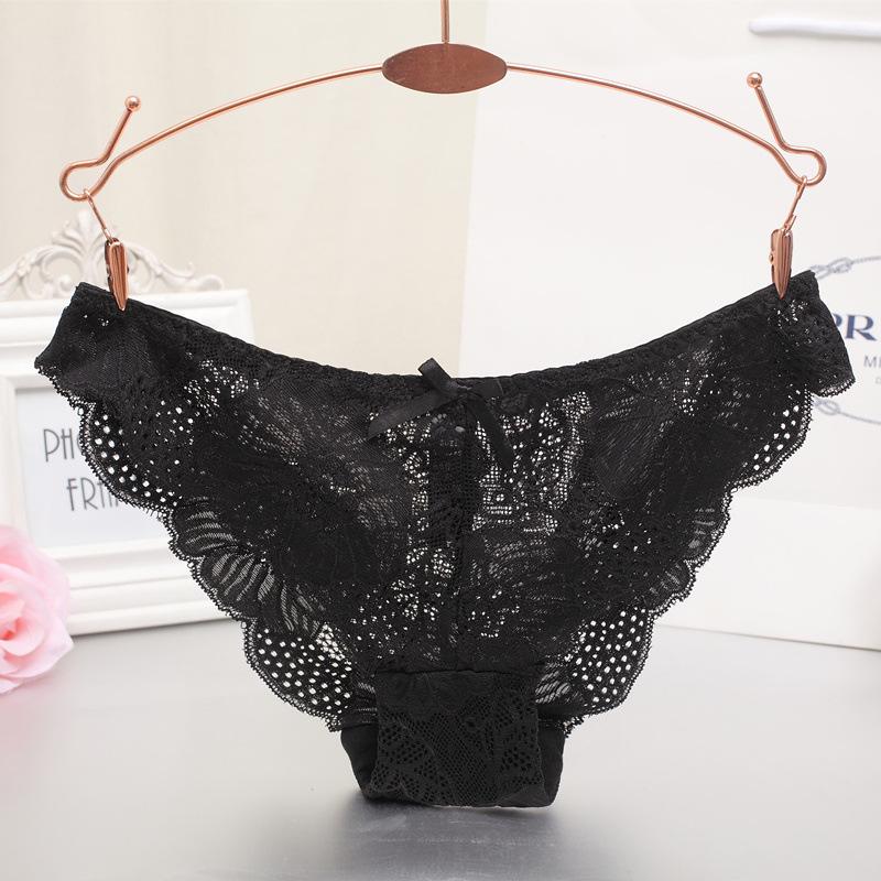 Ladies' Sexy Seamless Briefs Hollow Lace Low Waist Triangle Panties Ruffled Edges Bow Underwear
