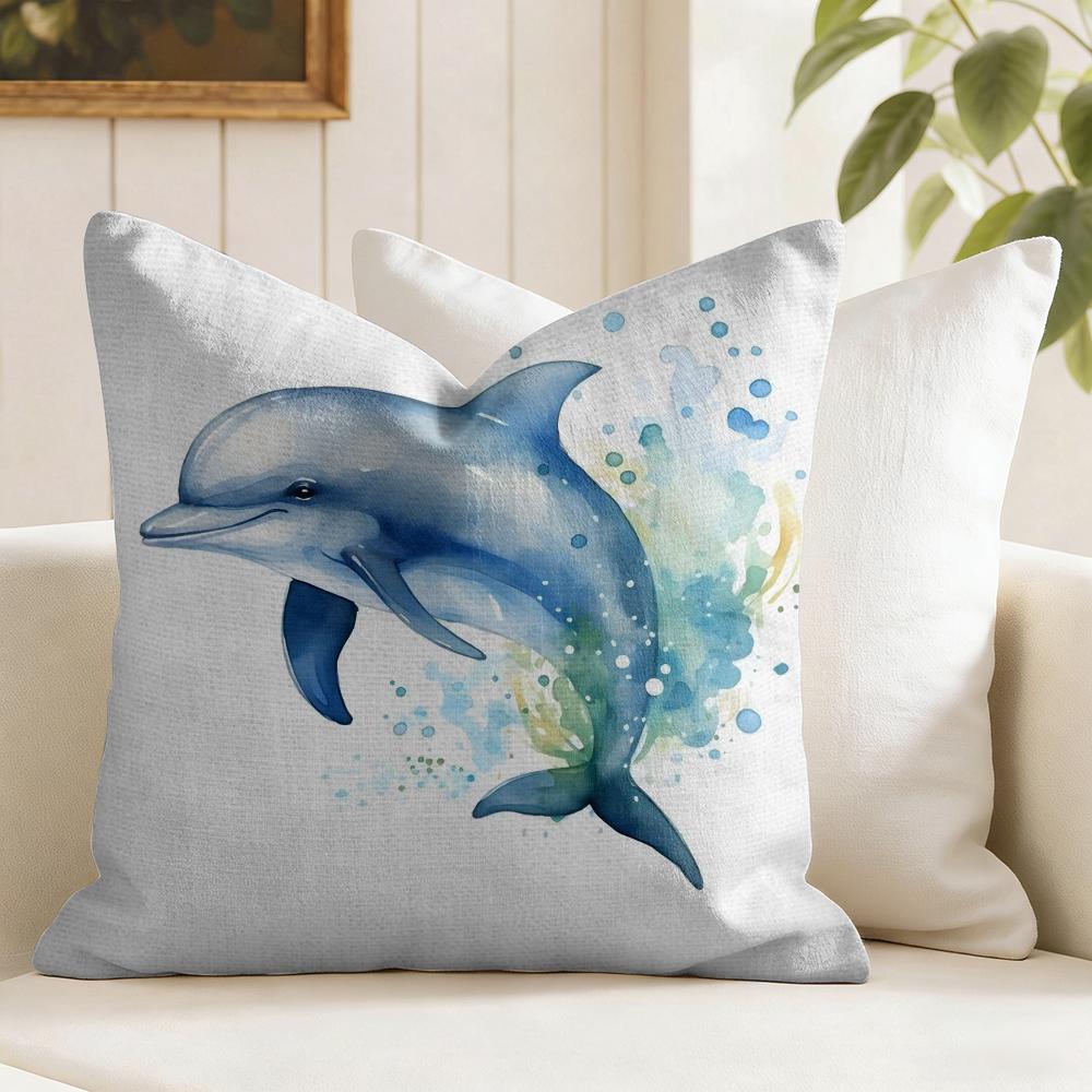 Sea Animal Turtle Coral Cushion Cover Natural Linen Pillow Cover DoubleSided Print Cushion Cover for Sofa Home Decor