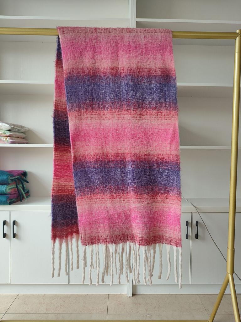 Imitation Cashmere Plaid Women's Winter Enlarged and Widened 50cm Color Matching Warm and Comfortable Striped Plaid Fringed Scarf Shawl