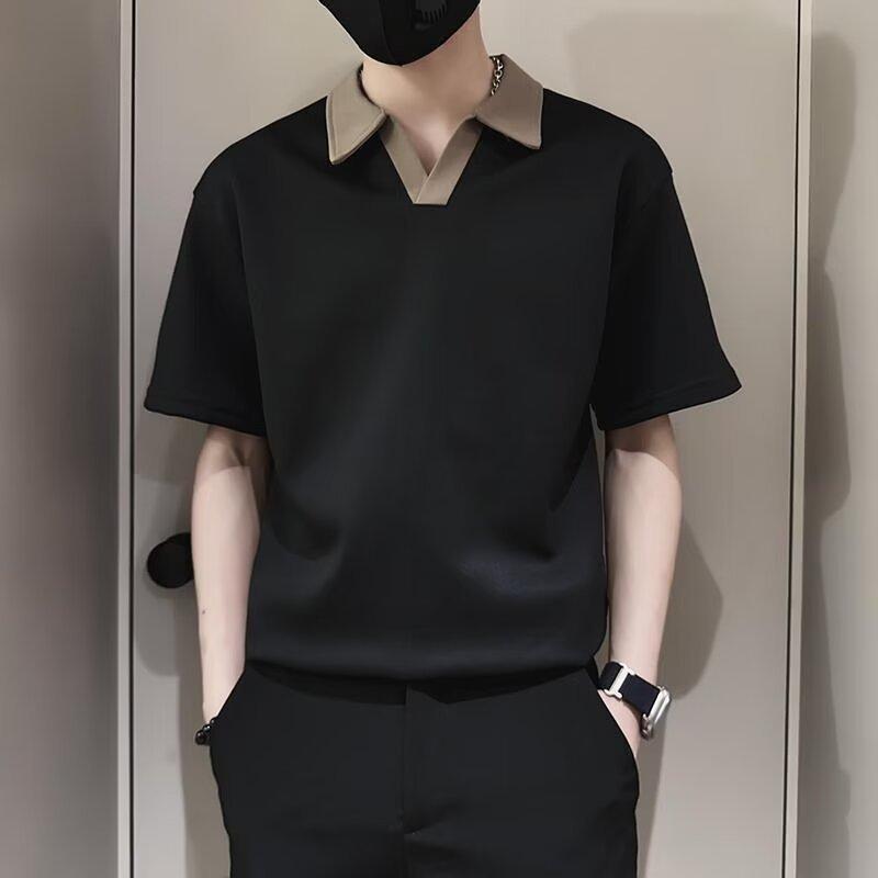 Men S Summer Contrast Collar Short Sleeve Loose Fit Polo Shirt