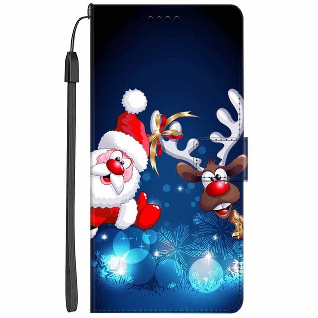 Christmas Flip Case For Motorola Moto G15 / G05 / E15 / G15 Power 4G Wallet Leather Cover With Lanyard Cartoon Wallet Phone Case